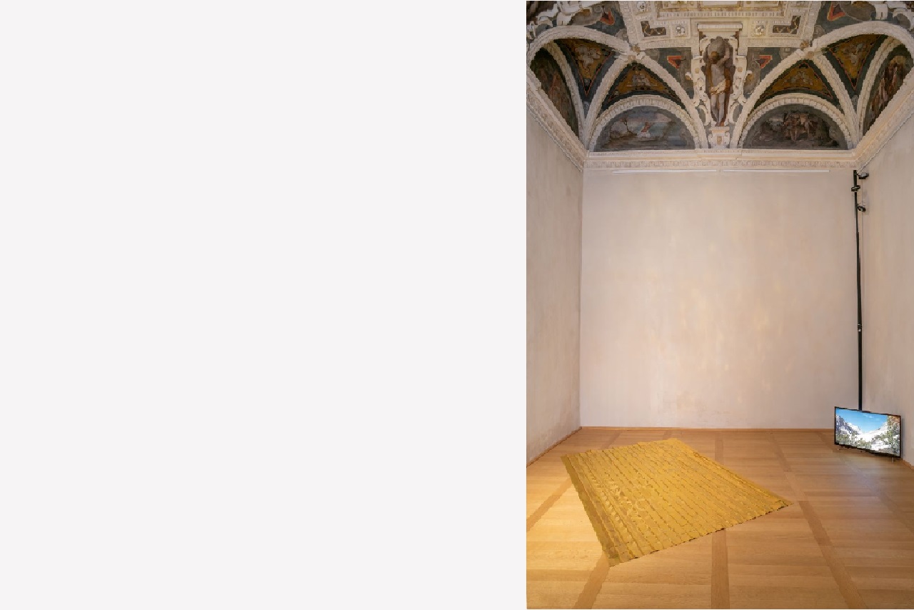 Ryts Monet, Carpet, 2016; Cleo Fariselli, Me as a star (Vallée Étroite), 2021. Foto Anna Positano | Studio Campo